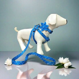 ハーネス リード 首輪 3点セット 犬用 調節可能 デイジー ペンダント 花柄 蝶ネクタイ付き 散歩 かわいい ポリエステル