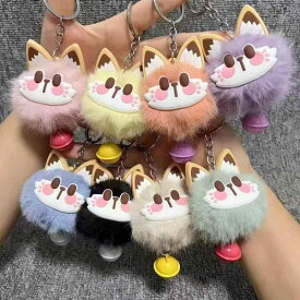 キーホルダー バッグチャーム 招財猫 鈴付き フェイクファー もこもこ ぬいぐるみ かわいい 小物 アクセサリー