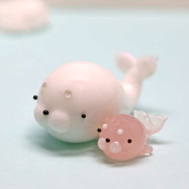 ガラス細工 子育てアザラシ(ピンク)　あざらし アザラシ　哺乳類 　悪戯　海 海中　白　氷　ミニチュア ガラス　ガラス細工 キャンドル　ろうそく　ロウソク　蝋燭 手作り 材料 キット おしゃれ かわいい 置物 雑貨 小物 glass