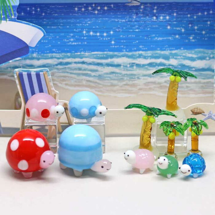 楽天市場】ガラス細工 陸カメ(水色ストライプ) カメ かめ 亀 長寿 砂浜 
