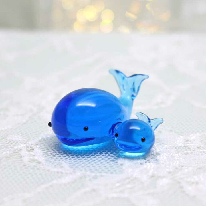 楽天市場】ガラス細工 子育てクジラ クジラ Whale 鯨 魚 海 海中 水色 