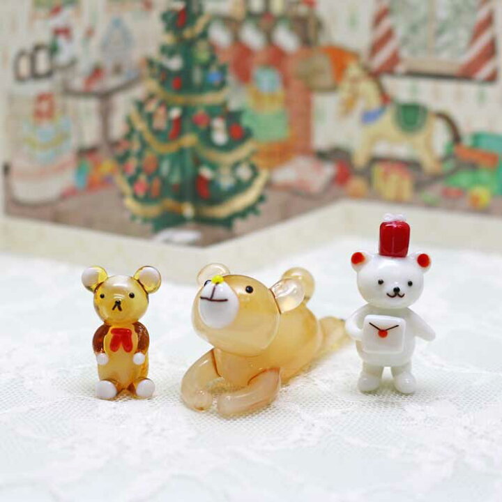 楽天市場】ガラス細工 クマさん3個セット(冬バージョン) のびーとクマ 