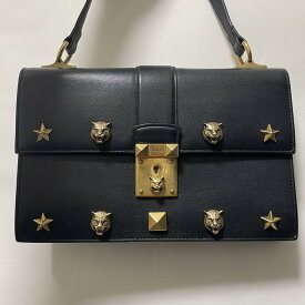 GUCCI グッチ キャットロック ショルダーバッグ レザー 黒 421997