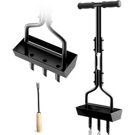 芝生エアレーター コアリングツール 手動草プラグコアエアレーター 中空スロット3つとフレームトレイ付き 雑草掃除ツール 庭の芝生エアレーションツール 庭の圧