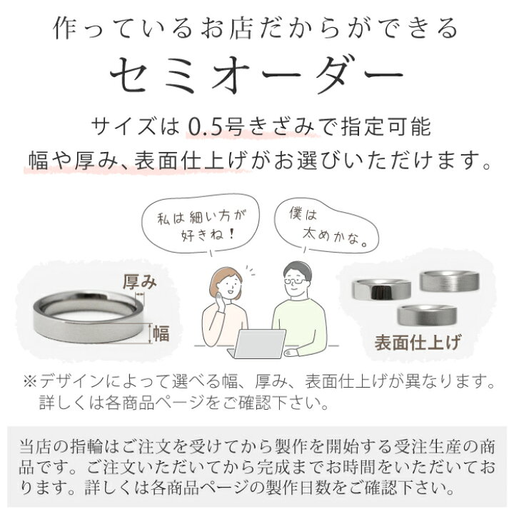 楽天市場】金属アレルギー対応のセミオーダー結婚指輪 甲丸ペア 