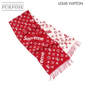 【未使用 展示品】 ルイ ヴィトン LOUIS VUITTON シュプリーム コラボ マフラー ストール ウール カシミヤ レッド ホワイト MP1890 Supreme Winter Scarf 【中古】