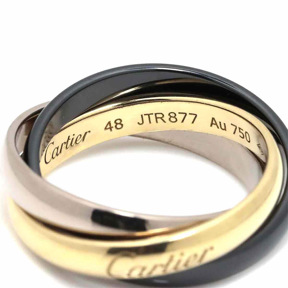 【新品同様】 カルティエ Cartier トリニティ SM #48 リング セラミック K18 YG WG 3連 750 ゴールド 指輪  Trinity Ring【証明書付き】【中古】 | VINTAGE LOVER PURPOSE