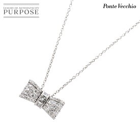 【新品同様】 ポンテヴェキオ Ponte Vecchio ダイヤ 0.48/0.15ct ネックレス 40cm K18 WG ホワイトゴールド 750 リボン Diamond Necklace【中古】