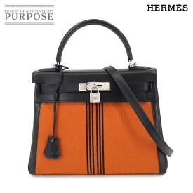 【未使用 展示品】 エルメス HERMES ケリー 28 2way ハンド ショルダー バッグ トワルポタモス ボックスカーフ ブラック オレンジ □J刻印 内縫い シルバー 金具 Kelly 【中古】