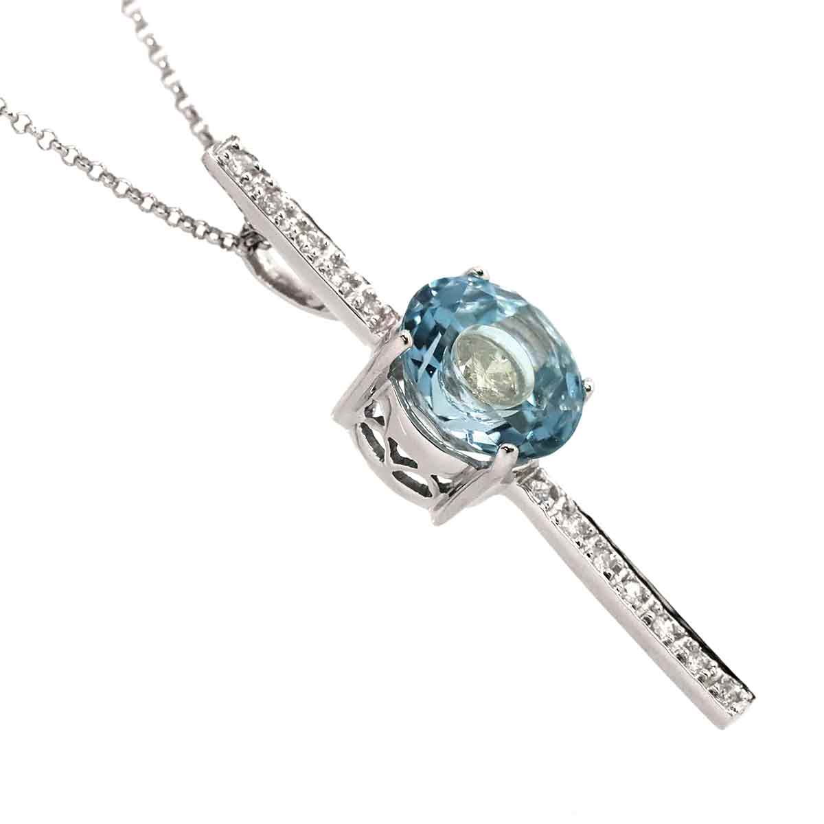 【新品仕上げ】 ブルートパーズ 3.51ct ダイヤ 0.30ct ネックレス 40cm K18 WG ホワイトゴールド 750 Blue Topaz  Diamond Necklace【中古】 | VINTAGE LOVER PURPOSE