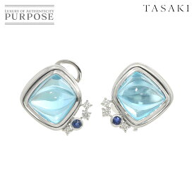 【新品同様】 タサキ TASAKI ブルートパーズ ダイヤ 0.08ct×2 サファイヤ イヤリング K18 WG ホワイトゴールド 750 田崎真珠 Earrings Clip on【中古】