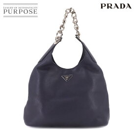 プラダ PRADA チェーン ワンショルダー バッグ レザー ネイビー 1BC026 ロゴ シルバー 金具 Chain Shoulder Bag 【中古】