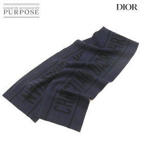 【未使用 展示品】 クリスチャン ディオール Christian Dior ロゴ ストール マフラー ウール86% カシミヤ10% ネイビー ブラック Stole 【中古】