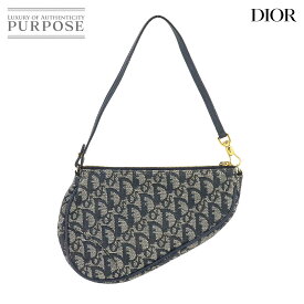 クリスチャン ディオール Christian Dior トロッター サドルバッグ ショルダー バッグ ポーチ キャンバス レザー ネイビー Trotter Saddle Bag 【中古】