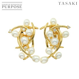 【新品同様】 タサキ TASAKI 淡水真珠 ダイヤ 0.09ct/0.09ct ピアス K18 YG 750 パール Freshwater cultured pearl Earrings Pierced【中古】