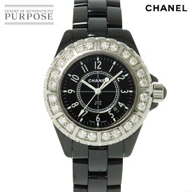 シャネル CHANEL J12 33mm H1173 ラージダイヤベゼル レディース 腕時計 デイト ブラック セラミック クォーツ ウォッチ 【中古】