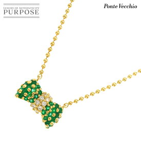 【新品同様】 ポンテヴェキオ Ponte Vecchio エメラルド 1.42ct ダイヤ 0.28ct ネックレス 38cm K18 YG イエローゴールド 750 リボン Emerald Necklace【中古】