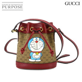 グッチ GUCCI ドラえもん ミニ GGスプリーム ミニ バケットバッグ ショルダー バッグ ブラウン レッド 647801 Doraemon Shoulder Bag 【中古】