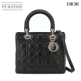 クリスチャン ディオール Chiristian Dior レディディオール ミディアム 2way ハンド ショルダー バッグ レザー ブラック Lady Dior Medium 【中古】