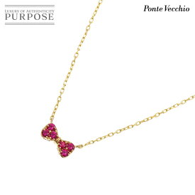 【新品同様】 ポンテヴェキオ Ponte Vecchio ルビー 0.09ct ネックレス 40cm K18 PG ピンクゴールド 750 リボン Ruby Necklace【中古】