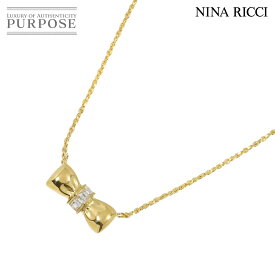 【新品同様】 ニナリッチ NINA RICCI ダイヤ ネックレス 41cm K18 YG イエローゴールド 750 リボン Diamond Necklace【中古】