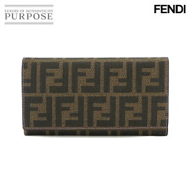 フェンディ FENDI フェンディ ズッカ柄 二つ折り 長財布 PVC レザー ブラウン パープル 8M0000 ゴールド 金具 Wallet 【中古】