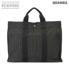 エルメス HERMES エールライン トート MM バッグ キャンバス グレー シルバー 金具 Herline Tote MM 【中古】