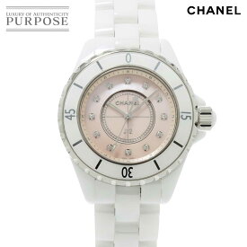 シャネル CHANEL J12 33mm H5513 世界1200本限定 レディース 腕時計 12P ダイヤ ピンクシェル 文字盤 ホワイト セラミック クォーツ ウォッチ 【中古】