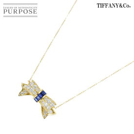 【新品同様】 ティファニー TIFFANY&Co. サファイヤ ダイヤ ネックレス 42cm K18 YG イエローゴールド 750 リボン Sapphire Necklace【中古】