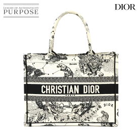 【新品同様】 クリスチャン ディオール Christian Dior ゾディアック ブック トート ミディアム バッグ キャンバス ラテ ホワイト ブラック Book Tote Bag 【中古】