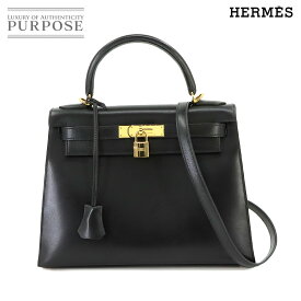 【新品同様】 エルメス HERMES ケリー 28 2way ハンド ショルダー バッグ ボックスカーフ レザー ブラック □D刻印 外縫い ゴールド 金具 Kelly 28 【中古】