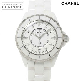 シャネル CHANEL J12 38mm H2125 メンズ 腕時計 11P ダイヤ デイト ホワイト セラミック クォーツ ウォッチ 【中古】