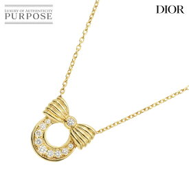 【新品同様】 クリスチャン ディオール Christian Dior ダイヤ ネックレス 40cm K18 YG イエローゴールド 750 リボン Diamond Necklace【中古】