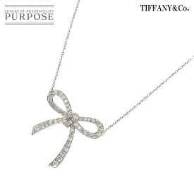 【新品同様】 ティファニー TIFFANY&CO. ボウ ダイヤ ネックレス 40cm Pt プラチナ リボン Diamond Necklace【中古】