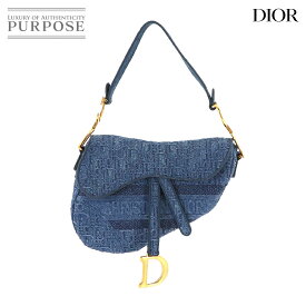 【新品同様】 ディオール Chiristian Dior オブリーク サドルバッグ ショルダー バッグ デニム ブルー ゴールド 金具 Saddle Bag 【中古】