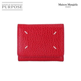 メゾン マルジェラ Maison Margiela スリーフォールド ウォレット 三つ折り 財布 レザー レッド SA3UI0010 ゴールド 金具 Compact Wallet 【中古】