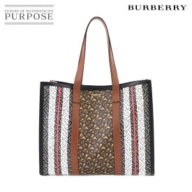 バーバリー BURBERRY モノグラム ストライプ トート バッグ PVC レザー ブラウン ブラック ホワイト 8019383 Tote Bag 【中古】