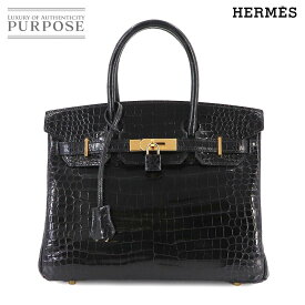 【新品同様】 エルメス HERMES バーキン30 ハンド バッグ クロコダイル ポロサス ブラック □F刻印 ゴールド 金具 Birkin 30 【中古】