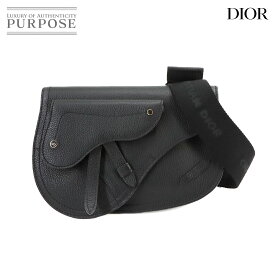 【新品同様】 クリスチャン ディオール Christian Dior サドルポーチ ショルダー バッグ レザー ブラック 1ADPD095YMJ シルバー 金具 Saddle Pouch Shoulder Bag 【中古】