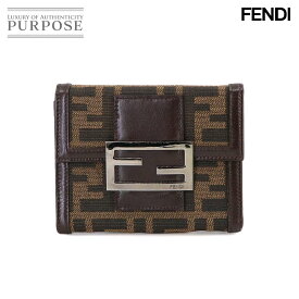 【新品同様】 フェンディ FENDI ズッカ柄 二つ折り 財布 キャンバス レザー ブラウン 31099 シルバー 金具 Compact Wallet 【中古】