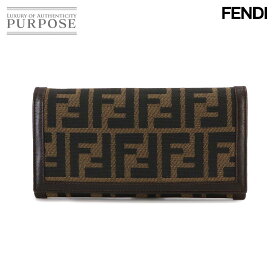 フェンディ FENDI ズッカ柄 長財布 キャンバス レザー ブラウン 30851 シルバー 金具 Long Wallet 【中古】