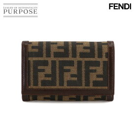 フェンディ FENDI ズッカ柄 二つ折り 財布 キャンバス レザー ブラウン 31052 シルバー 金具 Compact Wallet 【中古】