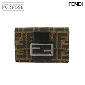 フェンディ FENDI ズッカ柄 二つ折り 財布 キャンバス レザー ブラウン 8M0036 シルバー 金具 Compact Wallet 【中古】