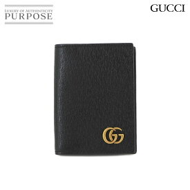 【未使用 展示品】 グッチ GUCCI GGマーモント カードケース レザー ブラック 428737 ゴールド 金具 GG Marmont Card Case 【中古】