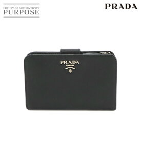 プラダ PRADA 二つ折り コンパクト 財布 サフィアーノ サフィアーノレザー ネロ ミュゲット 1ML225 シルバー 金具 Wallet 【中古】