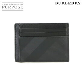 【未使用 展示品】 バーバリー BURBERRY ロンドンチェック カードケース マネークリップ PVC レザー ブラック グレー 8056630 Card Case 【中古】