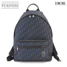 クリスチャン ディオール Christian Dior オブリーク バックパック キャンバス ラバー ブルー ブラック シルバー 金具 Backpack 【中古】