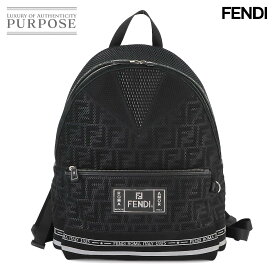 【未使用 展示品】 フェンディ FENDI ズッカ柄 バックパック リュックサック ポリエステル レザー ブラック 7VZ042 シルバー 金具 Zucca Backpack 【中古】