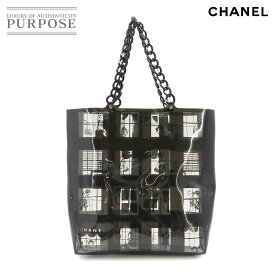 シャネル CHANEL ウィンドウズ ライン プラチェーン トート バッグ ビニール ブラック クリア シルバー 金具 ヴィンテージ Windows Line Tote Bag 【中古】