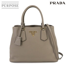 【新品同様】 プラダ PRADA 2way ハンド ショルダー バッグ レザー グレー 1BA239 ゴールド 金具 Hand Shoulder Bag 【中古】